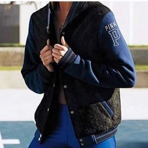 PINK VS Blue/Black Lace Varsity Jacket Small